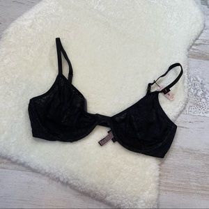 Victorias Secret Black Lace Body By Victoria Unlined Plunge Bra